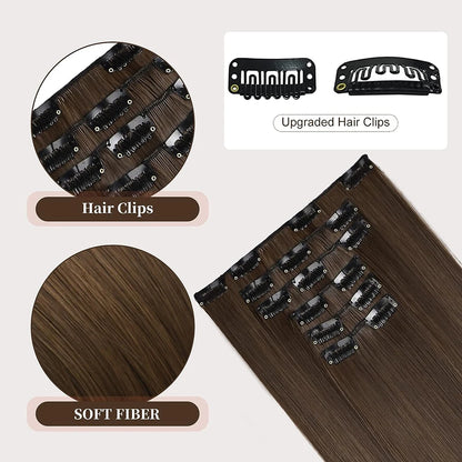 Synthetic Black Hair Extensions 24"/60cm 140g 6pcs/set Women Long Straight Full Head Clip 16 Clips  Ombre  Heat Resistant Fiber