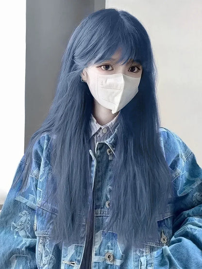 Whtie Wig with Bangs Long Straight Cosplay Wig for Party Fashion Lolita Headband Synthetic Wigs for Women