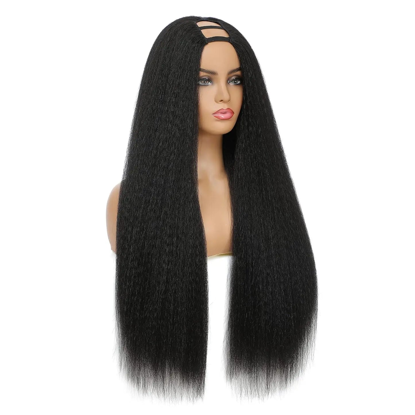 Synthetic U Part Wigs for Black Women Yaki Straight Wigs Natural Color Kinky Straight U-part wigs Hair Extension Clip