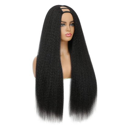 Synthetic U Part Wigs for Black Women Yaki Straight Wigs Natural Color Kinky Straight U-part wigs Hair Extension Clip