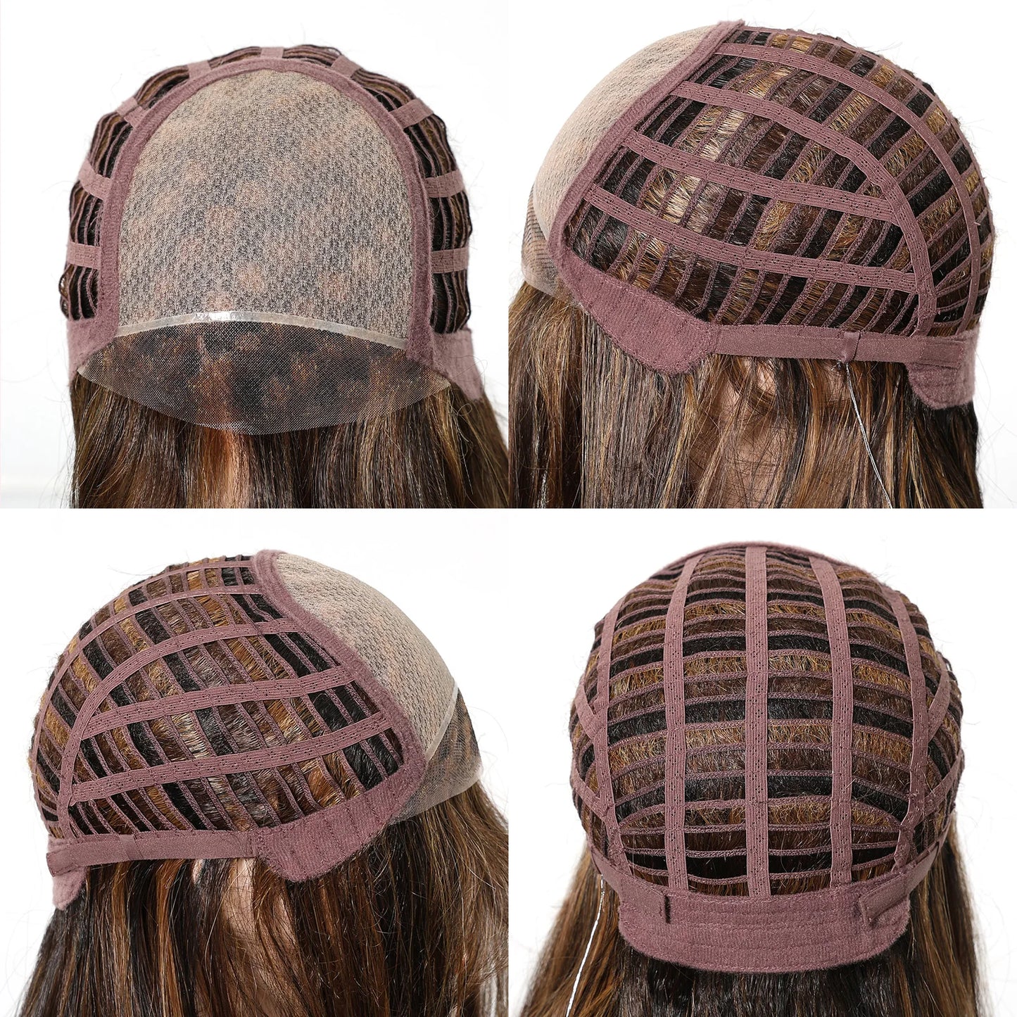 Long Wavy Curly Lace Front Synthetic Wigs for Women Brown With BLonde Highlights MONO Top Wigs Free Part Futura Wigs Glueless