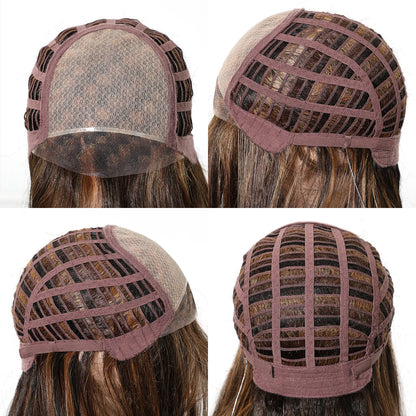 Long Wavy Curly Lace Front Synthetic Wigs for Women Brown With BLonde Highlights MONO Top Wigs Free Part Futura Wigs Glueless