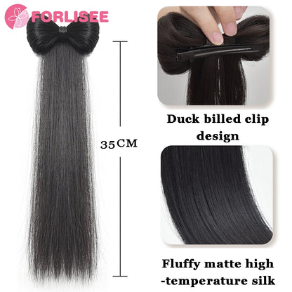 FORLISEE Synthetic Bow Wig Hair Clip Ponytail Straight Hair Half-tied Hair Accessories Natural Grab Clip Low Ponytail