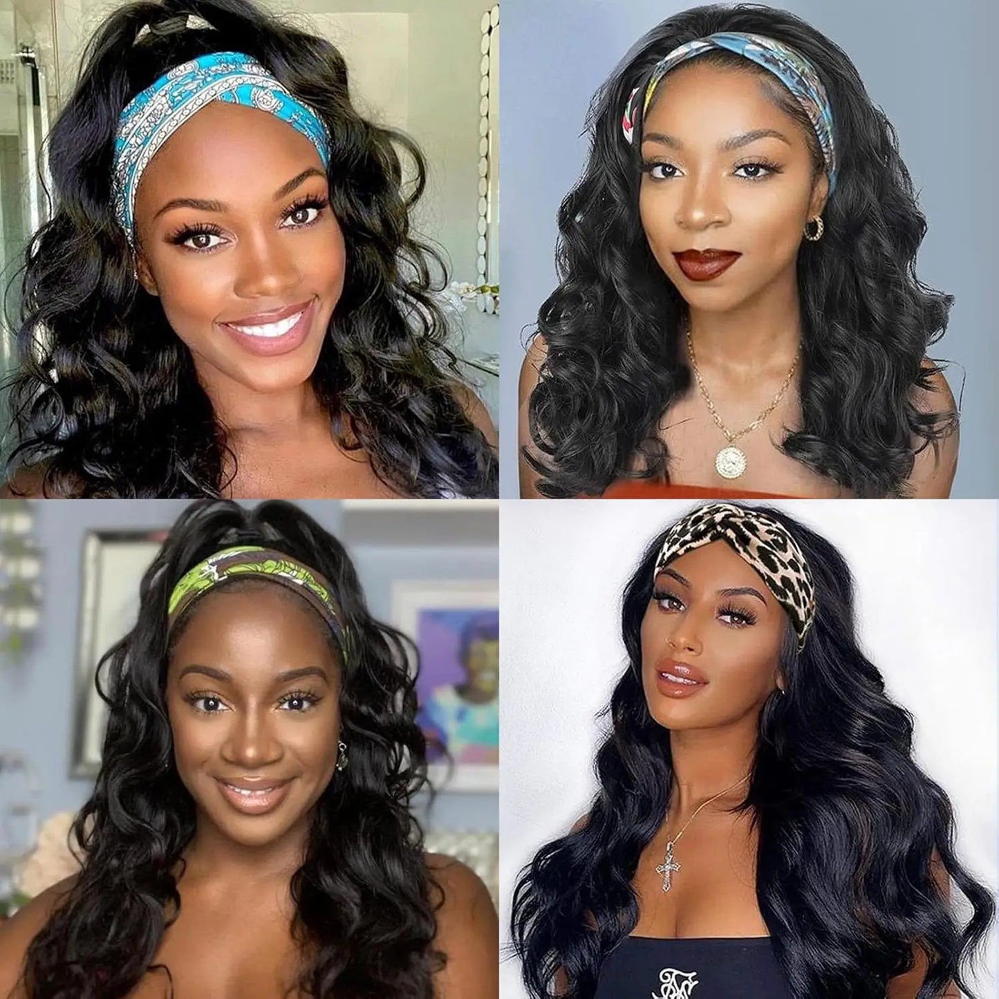 Long Wavy Headband Wig for Women Black Wigs with Brown Blonde Wigs Put On and Go Glueless Wig Long Synthetic Wig Party Daliy Use