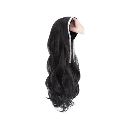 Women's Long Hair Headband  Synthetic  Wig Integrated Long Curly Hair Detachable U-shaped Half Head Cover Wig
