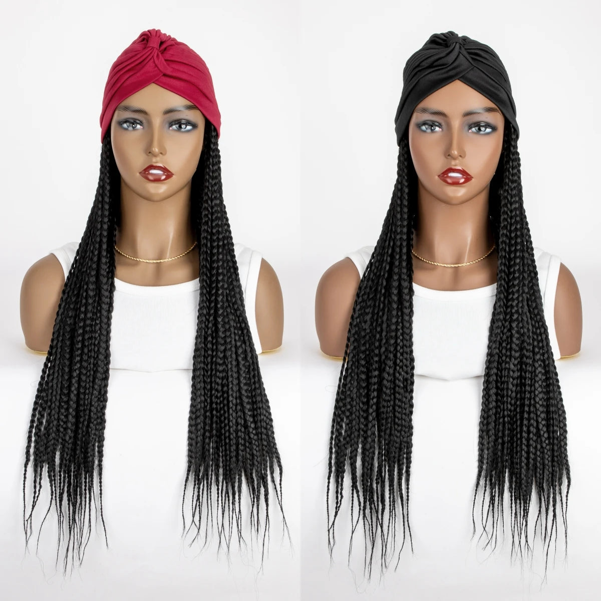 WIGERA Leopard Print Headband Long Braided Synthetic Wig With Turban Hat Box Braiding Hair Extensions Head Scarf  Easy Hairstyle
