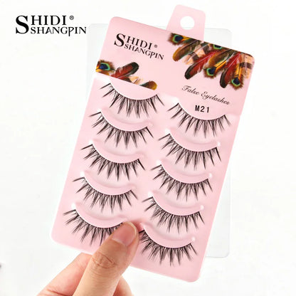 Manga Lashes 5 Pairs Anime Cosplay Faux Mink Lashes Korean Natural short Full Strip Lashes Clear Band Soft Eyelashes Extension
