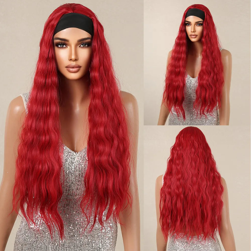 Long Curly Headband Synthetic Wigs Natural Ash Blonde Long Women's Headband Wig Body Wave Bohemian Hair Wig For Women Daily Use