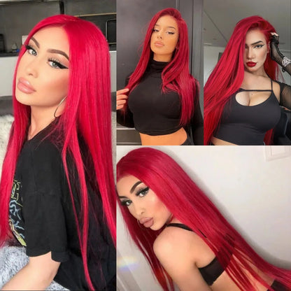 13X4 Burgundy Red Wig Long Straight Synthetic Lace Front Wig Dark Wine Colored Hair Lace Frontal Wigs for Women Party Cosplay