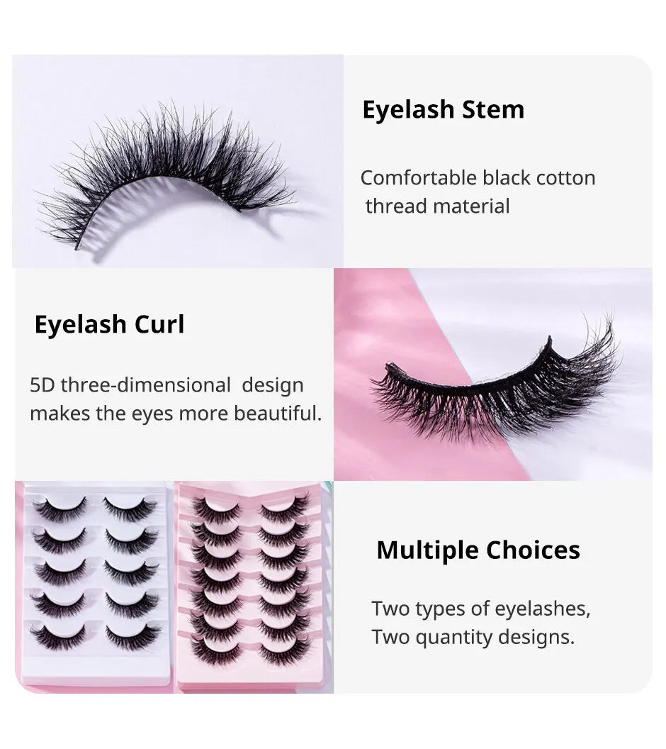 7 Pairs Pack 3D Wispy Cat Eye Fake Lashes Natural Look