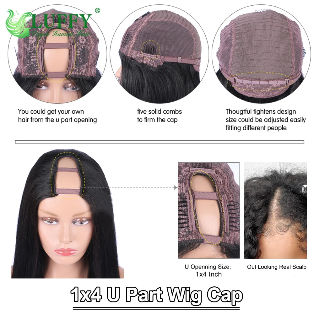 Deep Wave U Part Wig Human Hair No Leave Out Glueless V Part Wigs Brazilian Human Hair For Women 180% Density Clip in Half Wigs