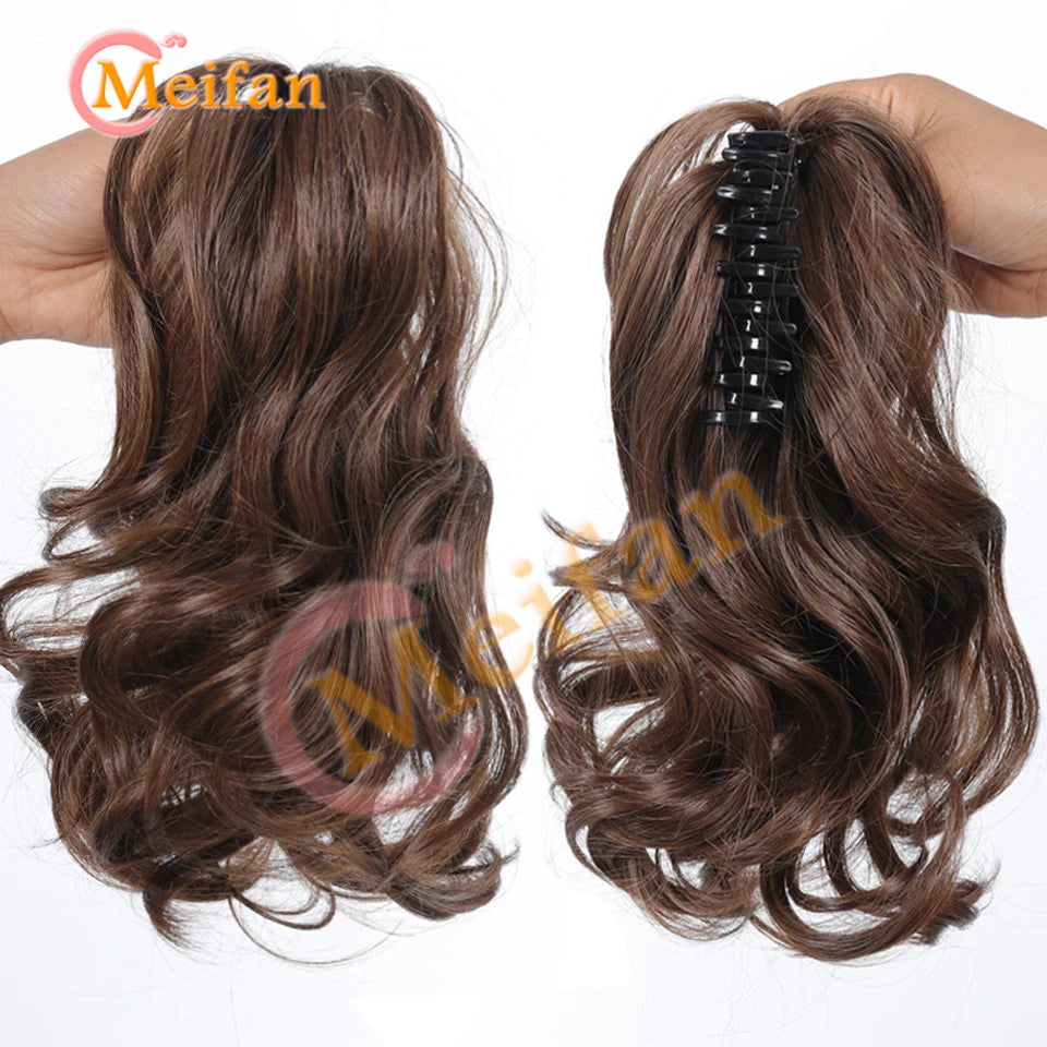 Ponytail Extension Synthetic Long Claw Curly Ponytail Mixed Blonde Clip in Hair Extension Natural Looking Hairpiece for Women