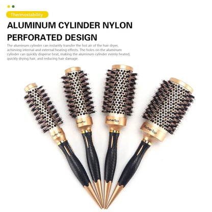 New Handle Round Rolling Brush Straight Twill Hair Comb Boar Bristle Round Barrel Hair Curling Brush Hairdressing Styling Tool