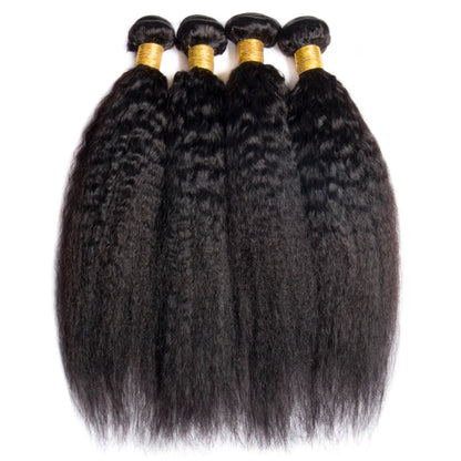 kinky Straight Bundles With 13X4 Transparent Frontal Yaki Straight 100% Human Hair Bundles With 4x4 Lace Closure and Bundles