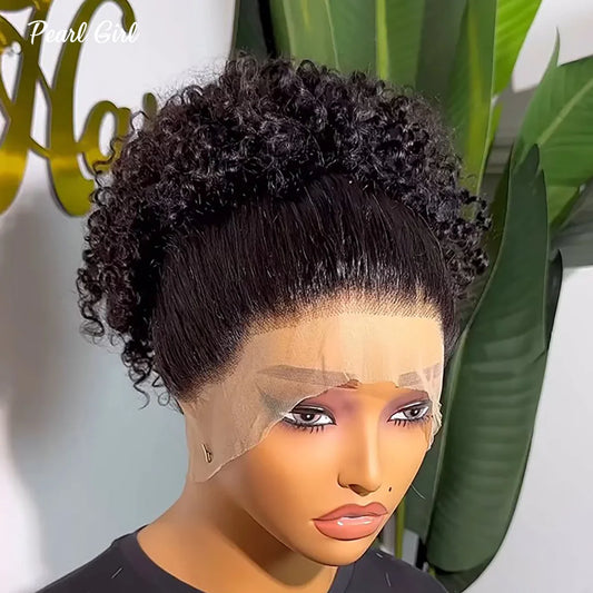360 Full Lace Wig 100% Human Hair Afro Kinky Curly Wig for Black Woman Pre Plucked Natural Color 360 HD Lace Frontal Curly Wig