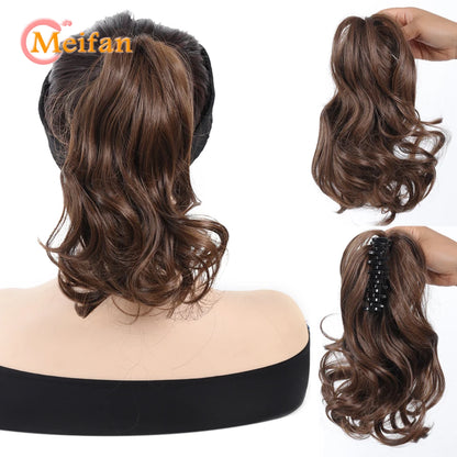 Ponytail Extension Synthetic Long Claw Curly Ponytail Mixed Blonde Clip in Hair Extension Natural Looking Hairpiece for Women