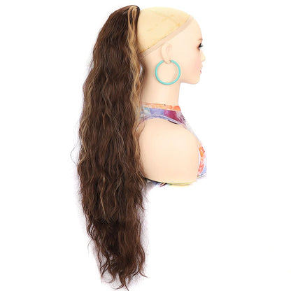 Ponytail Extension 30 Inch Extra Long Drawstring Wavy Curly Ponytails Black Brown Synthetic Fiber Fake Hair piece for Women