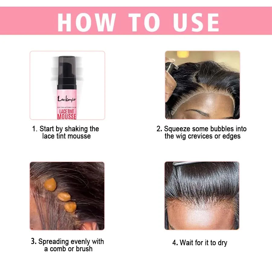 LOCKMIO Natural Lace Tint Spray Dyed Foam Mousse for Women 100ML Wigs Mesh Skin-fitting Invisible Colorant Cosplay Wig Dye Mist