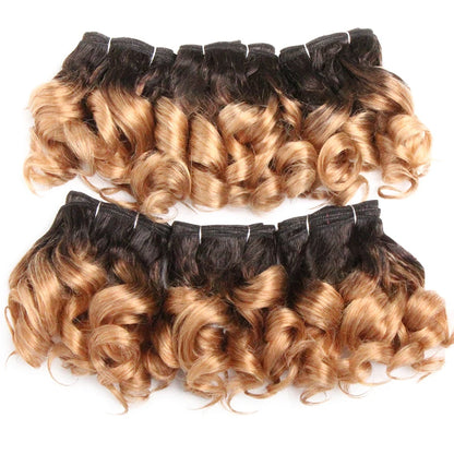 Human Hair Bundles 6 Bundles Ombre Bouncy Curl Bundles For Women Natural Brazilian Hair Weaves 200G For A Full Head Blonde T1B30