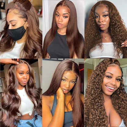Chocolate Brown 13x4 Lace Front Wig Brazilian Pre Plucked 13x6 HD Lace Frontal Wigs Dark Brown Body Wave Human Hair Closure Wigs