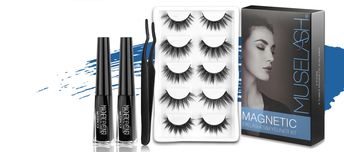 3D Magnetic Eyelashes with Eyeliner Kit 5 Pairs Reusable False Eyelashes Natural Look Magnetic Lashes