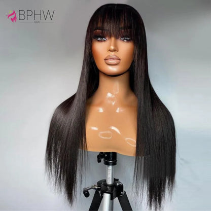 Straight Wig Brazilian Wigs 100% Virgin Hair Human Hair Wigs With Bangs Full Machine Made 180% Density Wigs Human Hair BPHW Hair