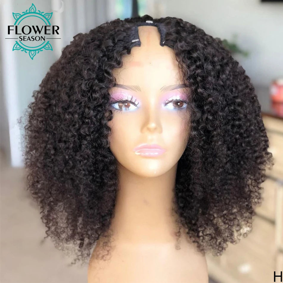 Kinky Curly V Part Wig Human Hair Upgrade Upart Wig No Leave Out Thin Part Kinky Curly Human Hair Wig 1x3 V-Part Wig 180%Density