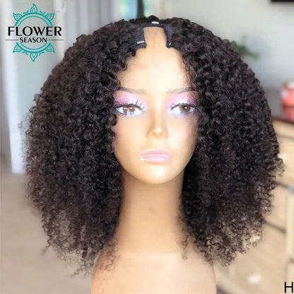 Kinky Curly V Part Wig Human Hair Upgrade Upart Wig No Leave Out Thin Part Kinky Curly Human Hair Wig 1x3 V-Part Wig 180%Density