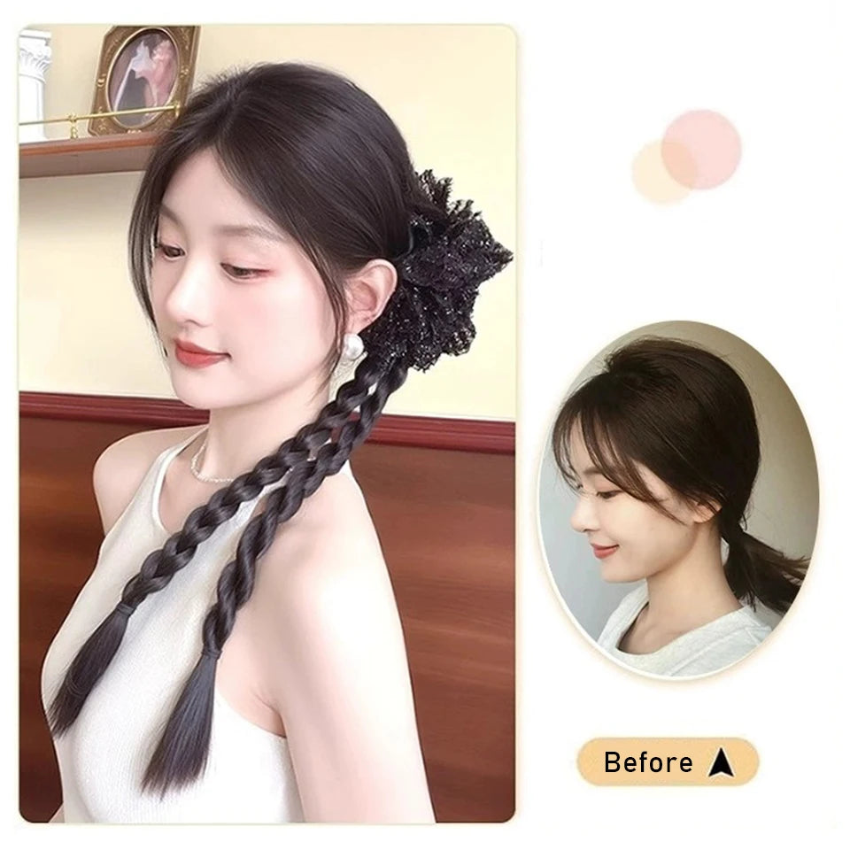 Ponytail Extension Bow Claw Curly Wavy Clip in Hairpiece Ponytail Hair Extensions Long Pony Tail Synthetic for Women Girl Daily