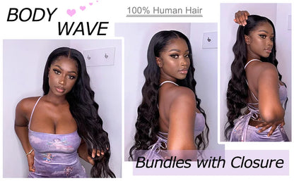 Body Wave Bundles With Closure 100% Human Hair Weave Bundles With Closure 70g/pc Brazilian Hair Weave Ombre Bundles With Closure