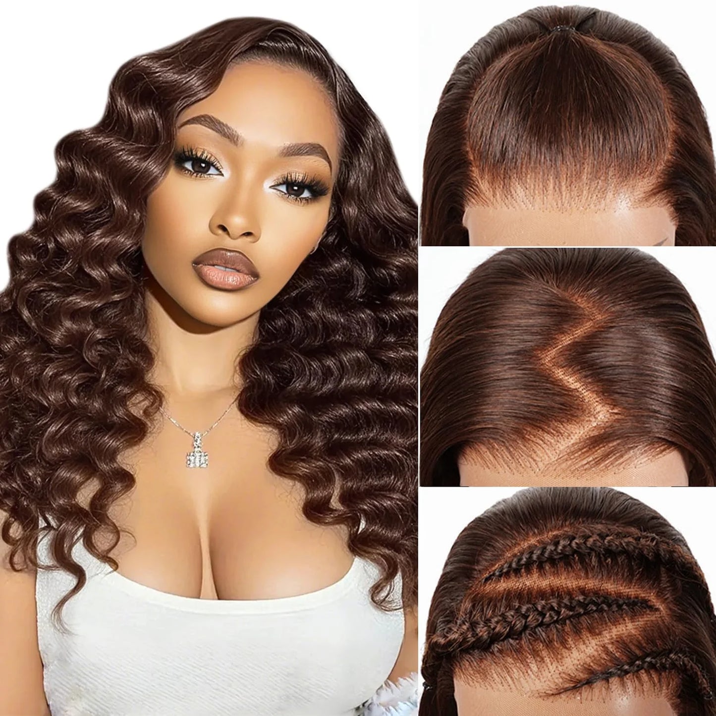 34 Inch Loose Deep Wave 13x4 HD Transparent Human Hair Wig 250 Density Brazilian Water Curly Nature Wave Lace Frontal Wigs Brown