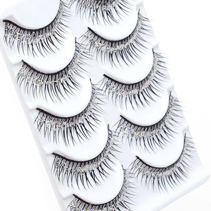 5 Pairs Makeup Stage False Eyelashes With Glitter Black Band Handmade Thick Fake Eye Lashes Beauty Performace Manga Latin Lashes