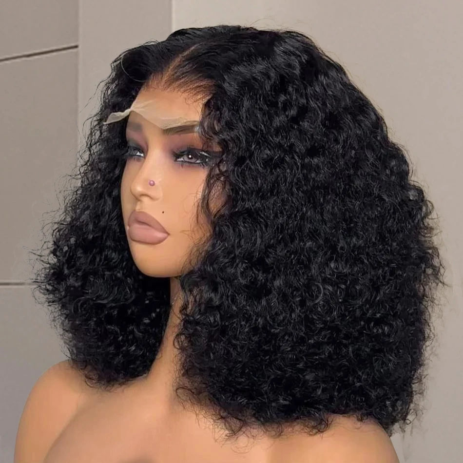 Brazilian Loose Deep Wave 13x4 Lace Frontal Wigs 200% Density Transparent Lace 4x4 Curly Short Bob Wig 100% Human Hair 14 Inch