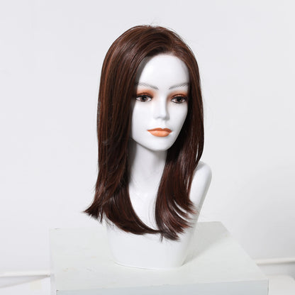 MONO Lace Frontal Synthetic Wigs Light Brown Blonde Hair Middle Length Straight Layered Wigs for White Women Daily 16inches Hair