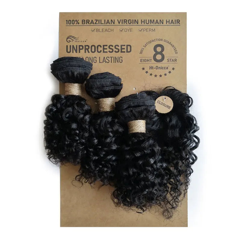Kinky Curly Bundles With Closure Natural Human Hair Bundles Short Indian Hair Bundles With Circular Closure