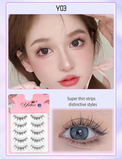 Yelix Manga Lashes With Clear Band Natural Eyelashes Spiky Asiatic Eye Soft Wispy Lashes 2024 Girl Group False Lashes
