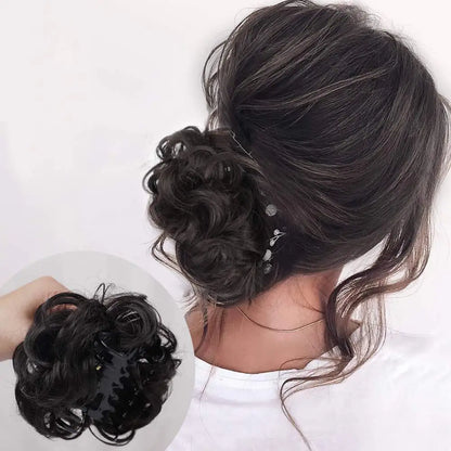 Messy Bun Hair Piece Claw Hair Bun Wig Clipped In Claw Hair Natural Wavy Curly Comb Synthetic Wig For Female