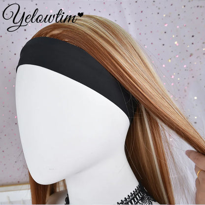 32inch Headband Wig Straight Hair Wig Women Brown High Gloss Synthetic Headband Wig gold mixed color