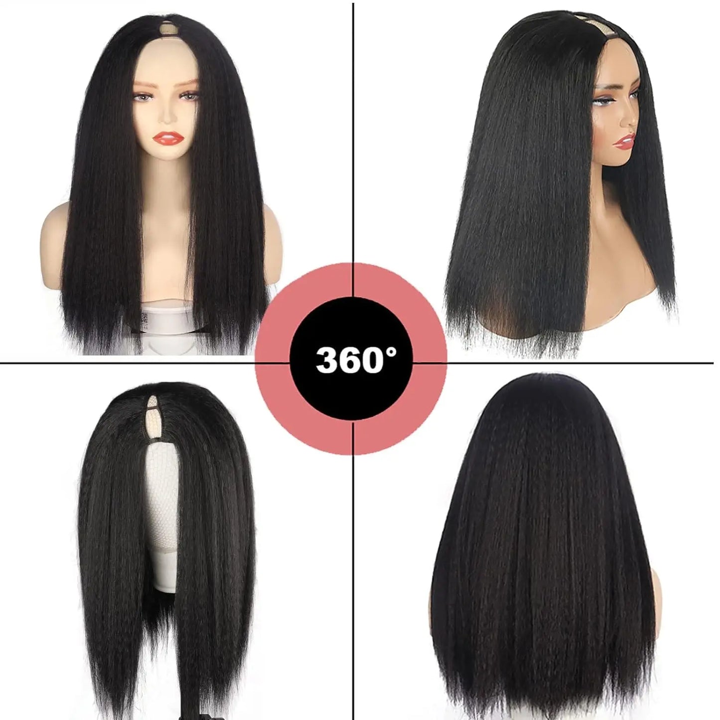 Synthetic U Part Wigs for Black Women Yaki Straight Wigs Natural Color Kinky Straight U-part wigs Hair Extension Clip