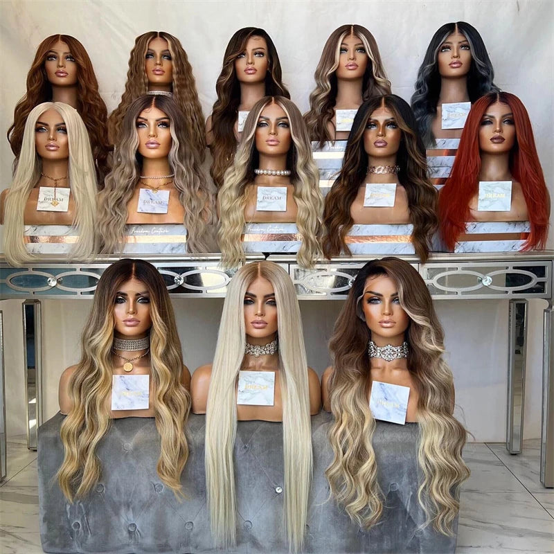Lace Front Wig Long Wave Curly Women Wigs High Heat Protected Ombre Golden Blonde 13x4 Synthetic Wigs that look like human hair