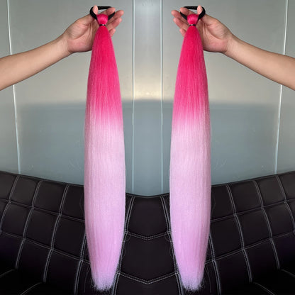 Synthetic Colorful Ponytail Extension 2Pcs Long Straight DIY Braided Pony Tail Hairpiece with Rubber Band Women Hair Accessories