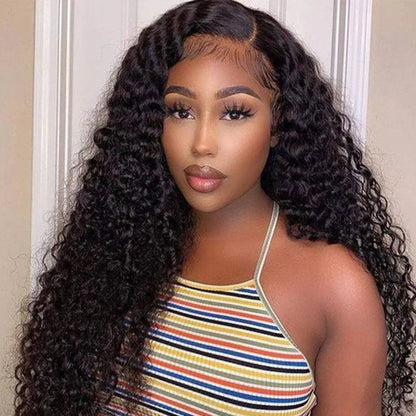 Deep Wave Bundles With Frontal Wet and Wavy Water Wave Human Hair Bundles With Closure Remy Hair Weave Extensions HD Transparent