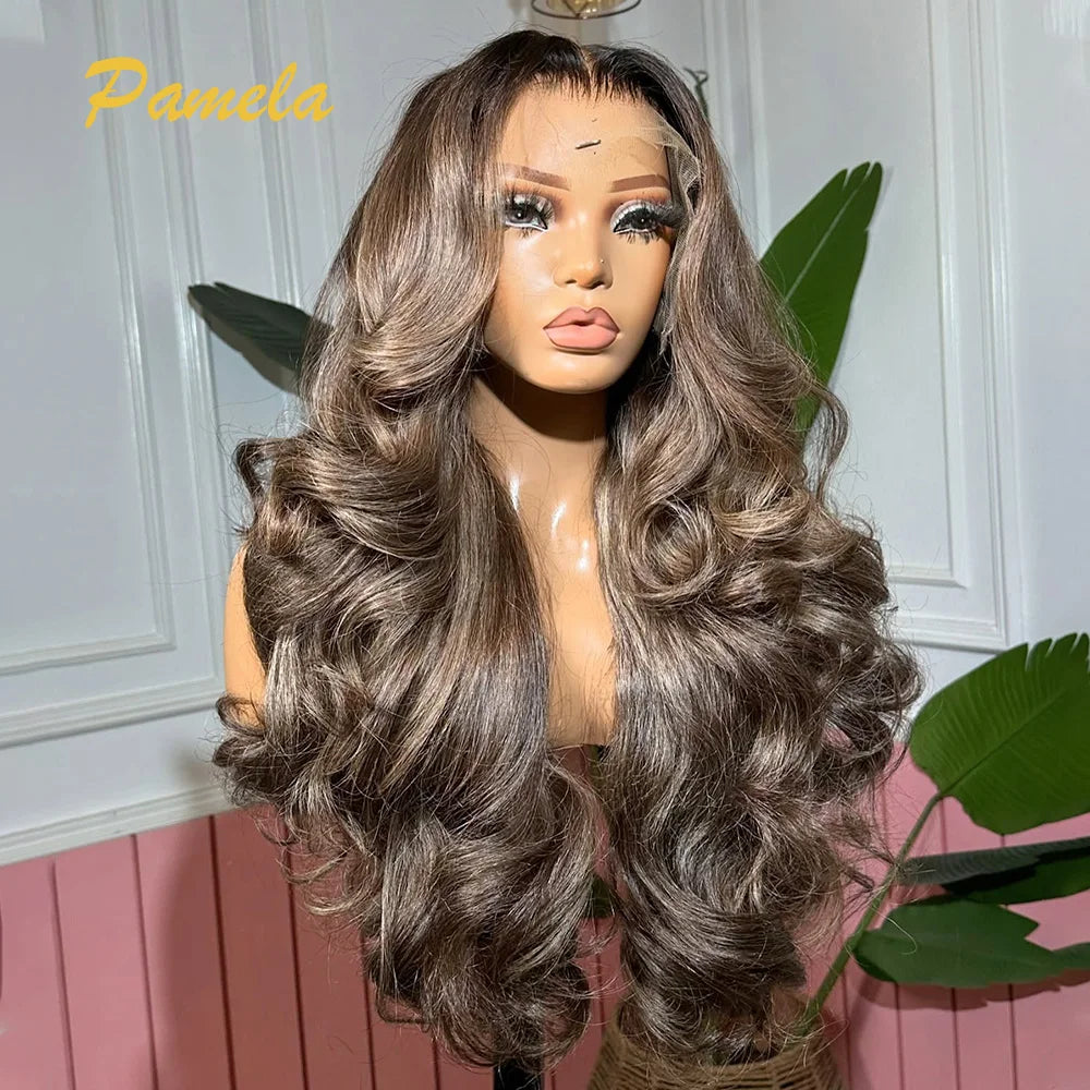 Highlight Loose Deep Wave Ombre Blonde Colored Wigs 13x4 HD Transparent Lace Frontal Glueless Wigs Human Hair Ready To Wear