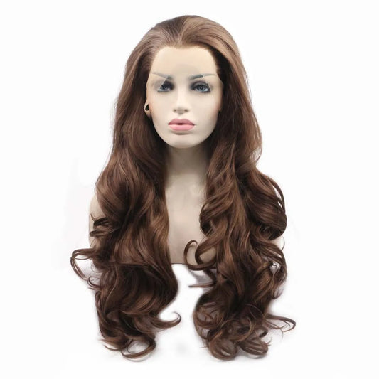 Sylvia 6#Color Brown Synthetic Lace Front Wig Body Wave Wigs Heat Resistant Fiber Long Hair For Women
