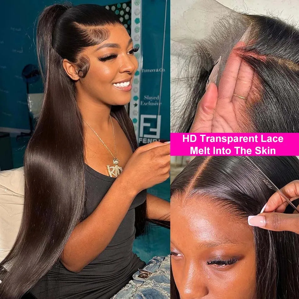 360 Full Lace Wig 13x6 Lace Front Human Hair Wigs For Women 30 34 Inch Brazilian Bone Straight Transparent Lace Frontal Wig 200%