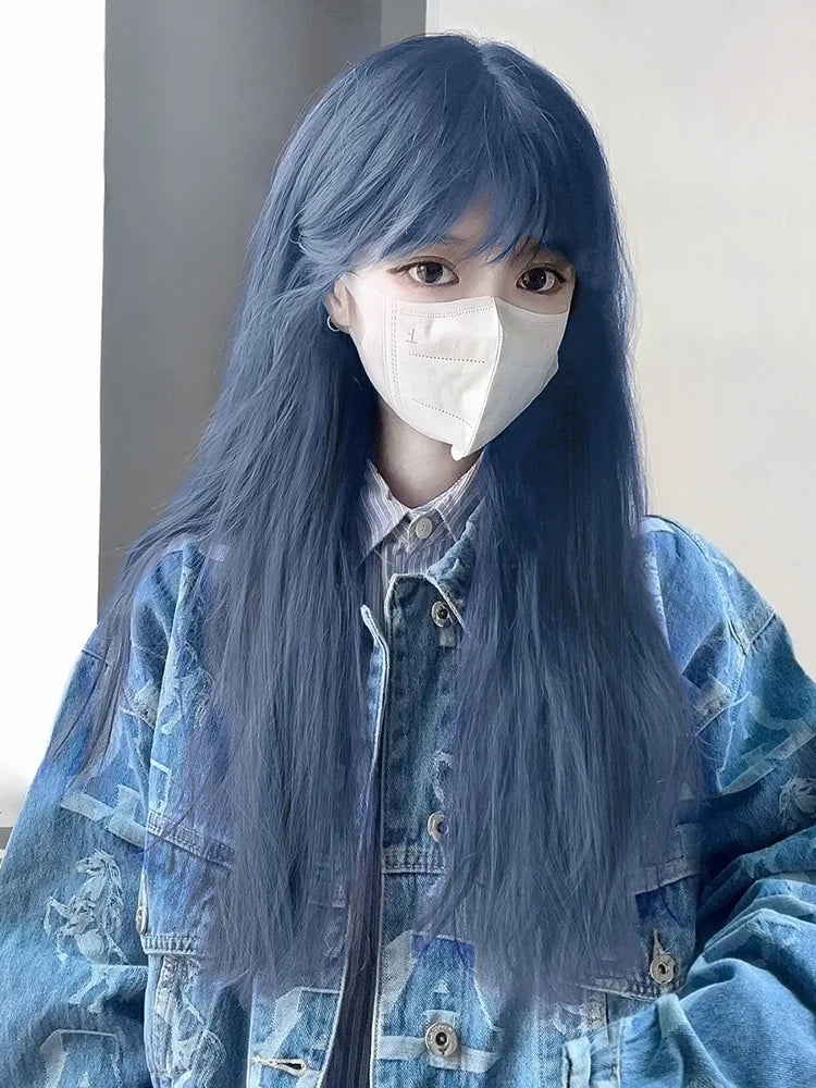 Whtie Wig with Bangs Long Straight Cosplay Wig for Party Fashion Lolita Headband Synthetic Wigs for Women