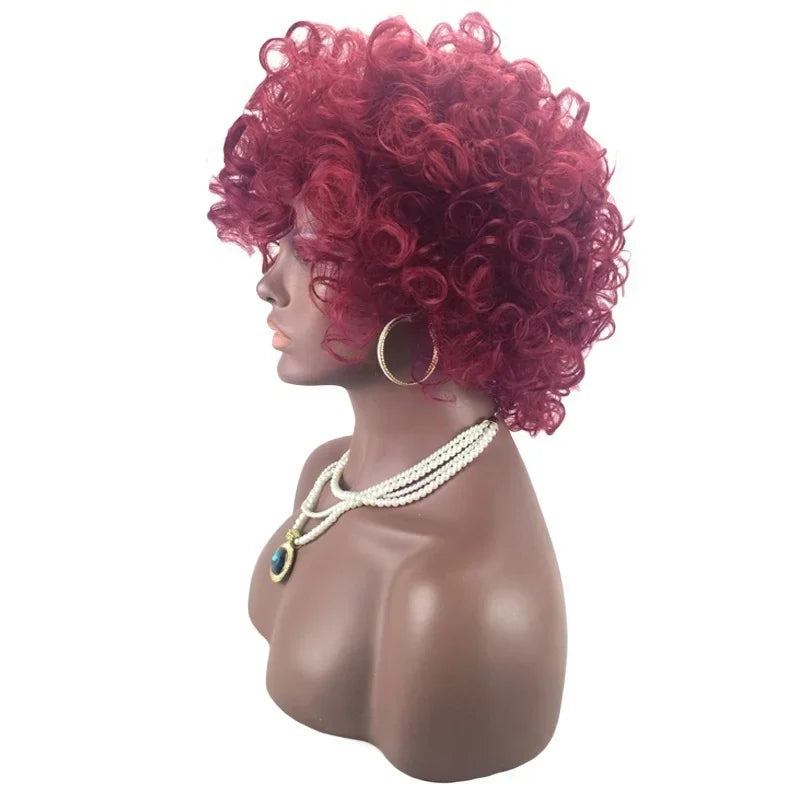 Kinky Curly Wig Short Synthetic Hair Red Wigs for Women Wave Wig