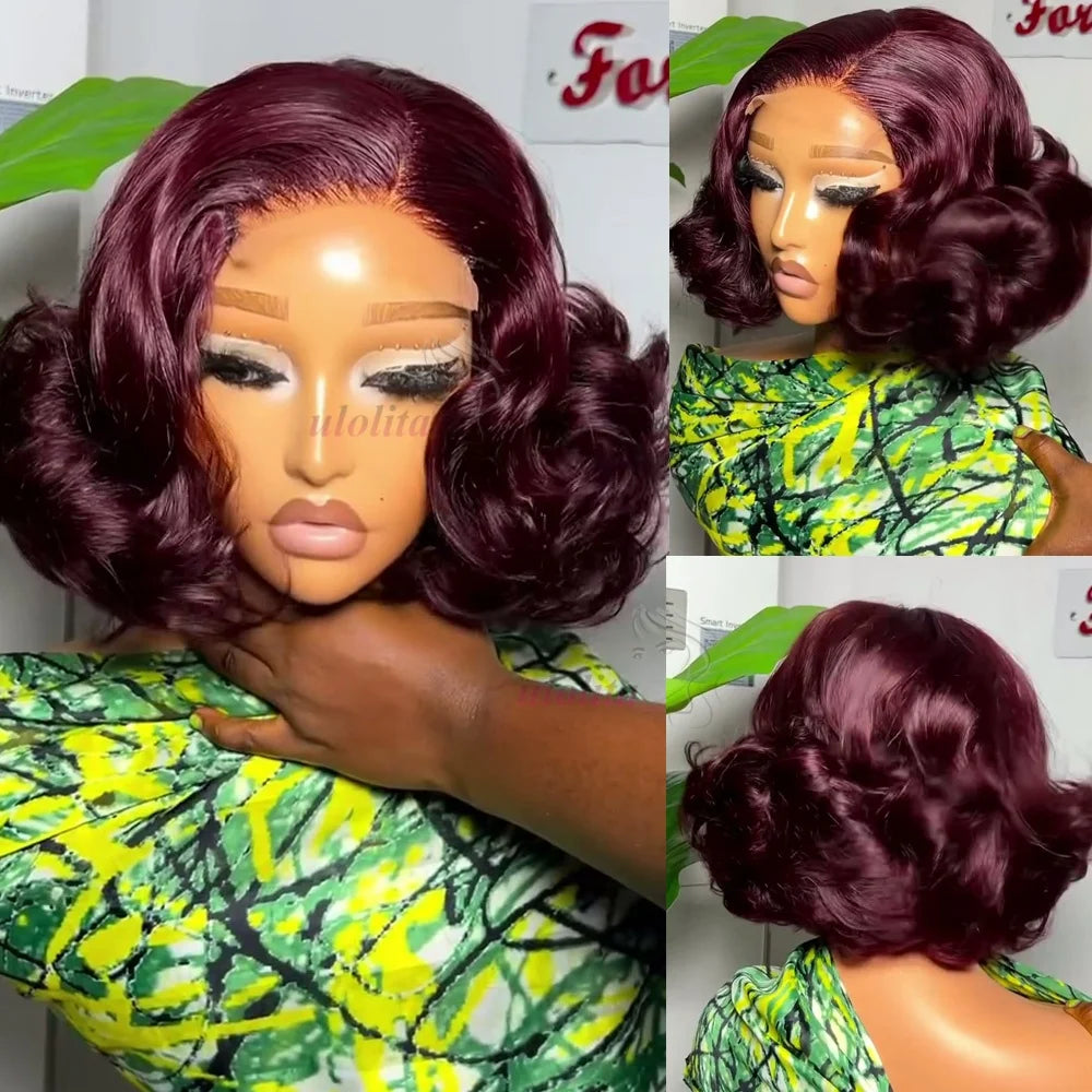 100% Malaysia Hair 300 Density Double Drawn P4 27 Ombre Highlight Bouncy Wave Wear and Go 4x4 Glueless Human Hair Bob Curly Wigs