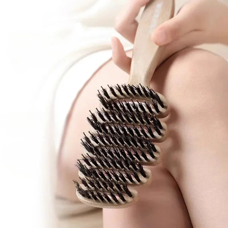 Boar Bristle Hair Comb Hollow Detangling Hair Brush Women Scalp Massage Brush Curly Hairbrush Salon Hairdressing Styling Tools
