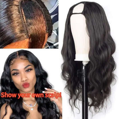 U Part Human Hair Wig Body Wave 250% Density U Part Wig Brazilian Virgin Human Hair Wig for Women 10A Full Head Clip in Half Wig